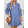 imageDokotoo Denim Dress for Women Fashion Fall Casual Babydoll 2025 V Neck 34 Puff Sleeve Jean DressesAshleigh Blue