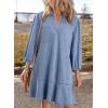 imageDokotoo Denim Dress for Women Fashion Fall Casual Babydoll 2025 V Neck 34 Puff Sleeve Jean DressesBeau Blue