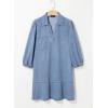 imageDokotoo Denim Dress for Women Fashion Fall Casual Babydoll 2025 V Neck 34 Puff Sleeve Jean DressesBeau Blue
