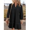 imageDokotoo Denim Dress for Women Fashion Fall Casual Babydoll 2025 V Neck 34 Puff Sleeve Jean DressesCarbon Grey