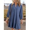 imageDokotoo Denim Dress for Women Fashion Fall Casual Babydoll 2025 V Neck 34 Puff Sleeve Jean DressesReal Teal