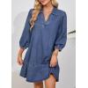 imageDokotoo Denim Dress for Women Fashion Fall Casual Babydoll 2025 V Neck 34 Puff Sleeve Jean DressesReal Teal