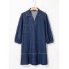 imageDokotoo Denim Dress for Women Fashion Fall Casual Babydoll 2025 V Neck 34 Puff Sleeve Jean DressesSail Blue