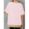 imageDokotoo Oversized T Shirts for Women Striped Color Block Crewneck Short Sleeve Casual Summer Tops Lightweight Loose BlousesApricot