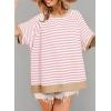 imageDokotoo Oversized T Shirts for Women Striped Color Block Crewneck Short Sleeve Casual Summer Tops Lightweight Loose BlousesApricot