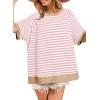 imageDokotoo Oversized T Shirts for Women Striped Color Block Crewneck Short Sleeve Casual Summer Tops Lightweight Loose BlousesApricot