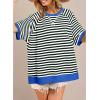 imageDokotoo Oversized T Shirts for Women Striped Color Block Crewneck Short Sleeve Casual Summer Tops Lightweight Loose BlousesBlack