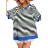 imageDokotoo Oversized T Shirts for Women Striped Color Block Crewneck Short Sleeve Casual Summer Tops Lightweight Loose BlousesBlack