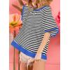 imageDokotoo Oversized T Shirts for Women Striped Color Block Crewneck Short Sleeve Casual Summer Tops Lightweight Loose BlousesBlack