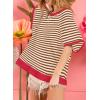 imageDokotoo Oversized T Shirts for Women Striped Color Block Crewneck Short Sleeve Casual Summer Tops Lightweight Loose BlousesBrown