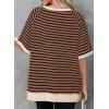 imageDokotoo Oversized T Shirts for Women Striped Color Block Crewneck Short Sleeve Casual Summer Tops Lightweight Loose BlousesDark Brown