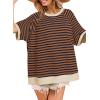 imageDokotoo Oversized T Shirts for Women Striped Color Block Crewneck Short Sleeve Casual Summer Tops Lightweight Loose BlousesDark Brown