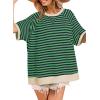 imageDokotoo Oversized T Shirts for Women Striped Color Block Crewneck Short Sleeve Casual Summer Tops Lightweight Loose BlousesDark Green