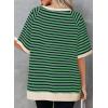 imageDokotoo Oversized T Shirts for Women Striped Color Block Crewneck Short Sleeve Casual Summer Tops Lightweight Loose BlousesDark Green