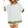 imageDokotoo Oversized T Shirts for Women Striped Color Block Crewneck Short Sleeve Casual Summer Tops Lightweight Loose BlousesGreen