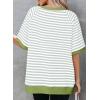 imageDokotoo Oversized T Shirts for Women Striped Color Block Crewneck Short Sleeve Casual Summer Tops Lightweight Loose BlousesGreen