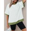 imageDokotoo Oversized T Shirts for Women Striped Color Block Crewneck Short Sleeve Casual Summer Tops Lightweight Loose BlousesGreen