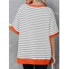 imageDokotoo Oversized T Shirts for Women Striped Color Block Crewneck Short Sleeve Casual Summer Tops Lightweight Loose BlousesGrey