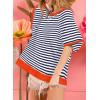 imageDokotoo Oversized T Shirts for Women Striped Color Block Crewneck Short Sleeve Casual Summer Tops Lightweight Loose BlousesOrange