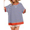 imageDokotoo Oversized T Shirts for Women Striped Color Block Crewneck Short Sleeve Casual Summer Tops Lightweight Loose BlousesOrange