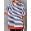 imageDokotoo Oversized T Shirts for Women Striped Color Block Crewneck Short Sleeve Casual Summer Tops Lightweight Loose BlousesOrange