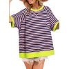 imageDokotoo Oversized T Shirts for Women Striped Color Block Crewneck Short Sleeve Casual Summer Tops Lightweight Loose BlousesPink