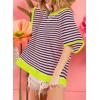 imageDokotoo Oversized T Shirts for Women Striped Color Block Crewneck Short Sleeve Casual Summer Tops Lightweight Loose BlousesPink