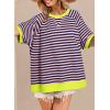 imageDokotoo Oversized T Shirts for Women Striped Color Block Crewneck Short Sleeve Casual Summer Tops Lightweight Loose BlousesPink