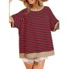 imageDokotoo Oversized T Shirts for Women Striped Color Block Crewneck Short Sleeve Casual Summer Tops Lightweight Loose BlousesRed