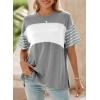 imageDokotoo Summer Tops Trendy Oversized 2025 Crewneck Casual Color Block Striped Womens Shirts BlousesGray