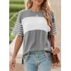imageDokotoo Summer Tops Trendy Oversized 2025 Crewneck Casual Color Block Striped Womens Shirts BlousesGray