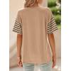 imageDokotoo Summer Tops Trendy Oversized 2025 Crewneck Casual Color Block Striped Womens Shirts BlousesLight French Beige