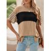 imageDokotoo Summer Tops Trendy Oversized 2025 Crewneck Casual Color Block Striped Womens Shirts BlousesLight French Beige