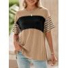 imageDokotoo Summer Tops Trendy Oversized 2025 Crewneck Casual Color Block Striped Womens Shirts BlousesLight French Beige