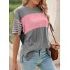 imageDokotoo Summer Tops Trendy Oversized 2025 Crewneck Casual Color Block Striped Womens Shirts BlousesMedium Grey