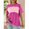 imageDokotoo Summer Tops Trendy Oversized 2025 Crewneck Casual Color Block Striped Womens Shirts BlousesRose Red