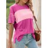 imageDokotoo Summer Tops Trendy Oversized 2025 Crewneck Casual Color Block Striped Womens Shirts BlousesRose Red
