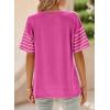 imageDokotoo Summer Tops Trendy Oversized 2025 Crewneck Casual Color Block Striped Womens Shirts BlousesRose Red