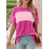 imageDokotoo Summer Tops Trendy Oversized 2025 Crewneck Casual Color Block Striped Womens Shirts BlousesRose Red