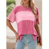 imageDokotoo Summer Tops Trendy Oversized 2025 Crewneck Casual Color Block Striped Womens Shirts BlousesStrawberry Pink
