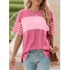 imageDokotoo Summer Tops Trendy Oversized 2025 Crewneck Casual Color Block Striped Womens Shirts BlousesStrawberry Pink