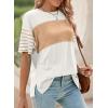 imageDokotoo Summer Tops Trendy Oversized 2025 Crewneck Casual Color Block Striped Womens Shirts BlousesWhite