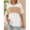 imageDokotoo Summer Tops Trendy Oversized 2025 Crewneck Casual Color Block Striped Womens Shirts BlousesWhite