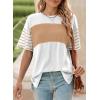 imageDokotoo Summer Tops Trendy Oversized 2025 Crewneck Casual Color Block Striped Womens Shirts BlousesWhite