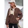 imageDokotoo Sweatshirt for Women Oversized Fuzzy Fleece Jacket Color Block Button Long Sleeve Pullover Sherpa Sweatshirts TopsBrown