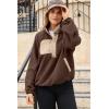 imageDokotoo Sweatshirt for Women Oversized Fuzzy Fleece Jacket Color Block Button Long Sleeve Pullover Sherpa Sweatshirts TopsBrown