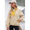 imageDokotoo Sweatshirt for Women Oversized Fuzzy Fleece Jacket Color Block Button Long Sleeve Pullover Sherpa Sweatshirts TopsKhaki