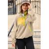 imageDokotoo Sweatshirt for Women Oversized Fuzzy Fleece Jacket Color Block Button Long Sleeve Pullover Sherpa Sweatshirts TopsKhaki