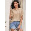 imageDokotoo Sweatshirts for Women Spring Summer Hollow Out Hoodies Drawstring Button V Neck Short Sleeve Pullover SweatshirtParchment