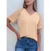 imageDokotoo Women Blouses Lace Tops for Women Trendy Summer Casual V Neck Short Sleeve ShirtsApricot